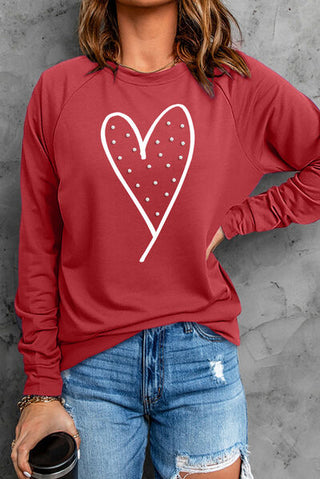 Shop Heart Pearl Detail Round Neck Sweatshirt Now On Klozey Store - Trendy U.S. Premium Women Apparel & Accessories And Be Up-To-Fashion!