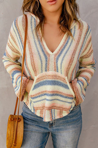 Shop Striped Hooded Sweater with Kangaroo Pocket Now On Klozey Store - Trendy U.S. Premium Women Apparel & Accessories And Be Up-To-Fashion!