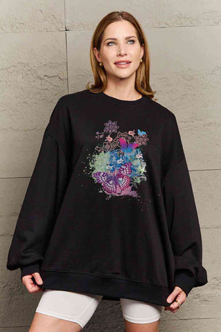 Shop Simply Love Simply Love Full Size Butterfly Graphic Sweatshirt Now On Klozey Store - Trendy U.S. Premium Women Apparel & Accessories And Be Up-To-Fashion!