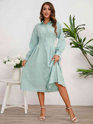 Shop Long Sleeve Midi Shirt Dress Now On Klozey Store - Trendy U.S. Premium Women Apparel & Accessories And Be Up-To-Fashion!